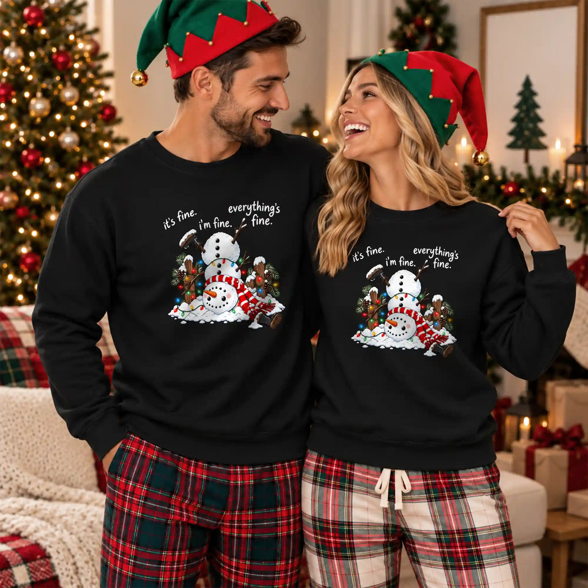 Funny Snowman Christmas Sweatshirt, Everything Is Fine Holiday Graphic Tee, Christmas Gift