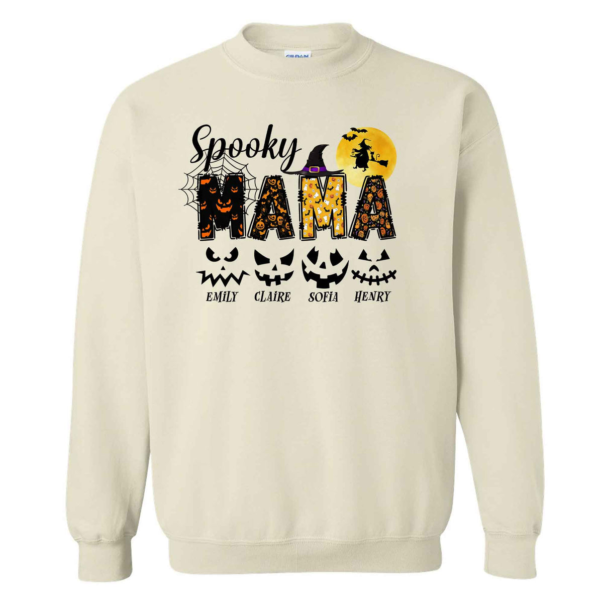 Personalized Halloween Shirt for Grandma & Mom - Custom Name Spooky Pumpkin Face Shirt - Cute Halloween Gift