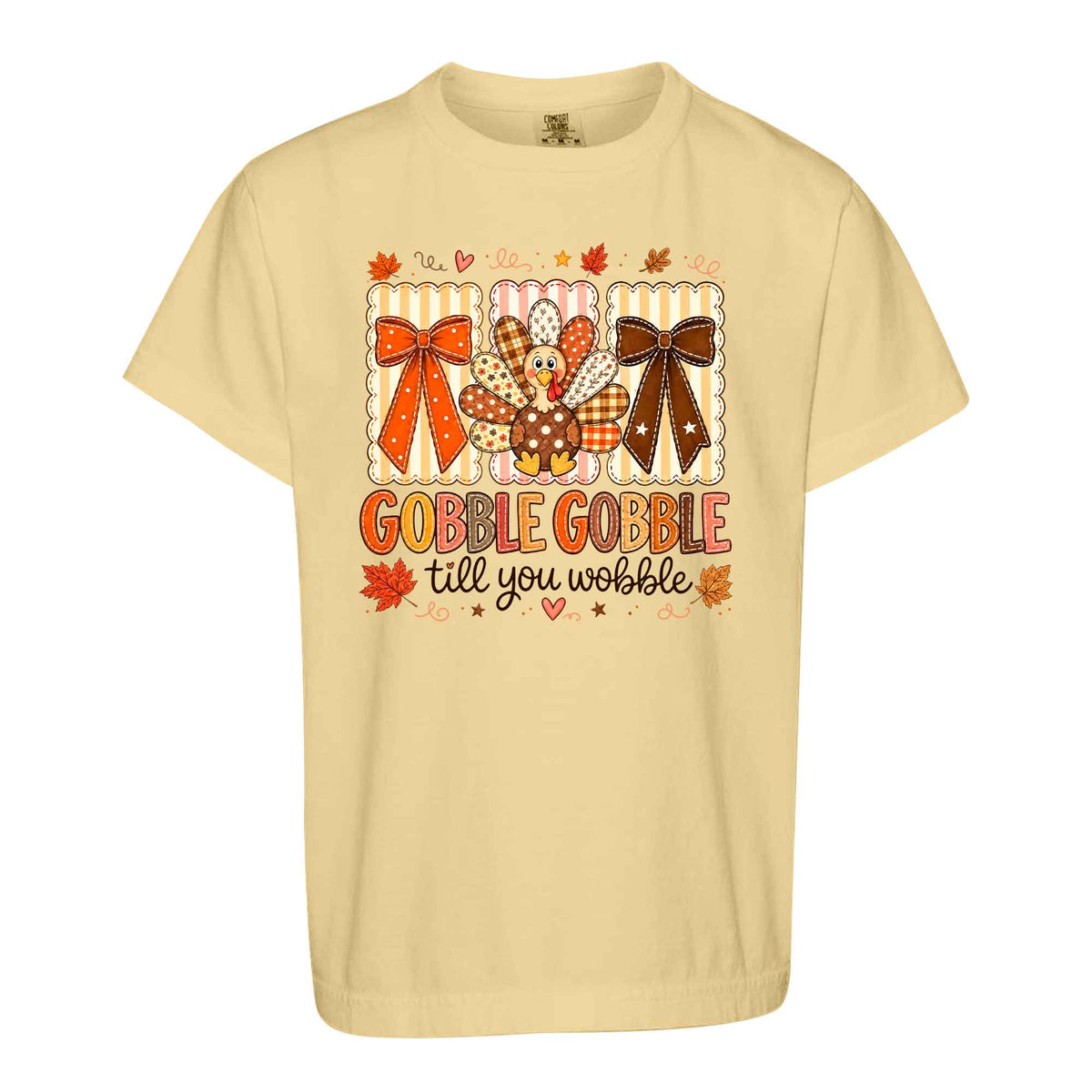 Girls Thanksgiving Shirt, Grateful Thankful Blessed Turkey Pumpkin Bow, Fall Gift for Kids & Women