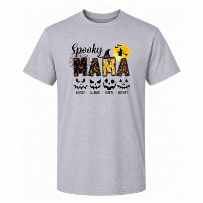 Personalized Halloween Shirt for Grandma & Mom - Custom Name Spooky Pumpkin Face Shirt - Cute Halloween Gift