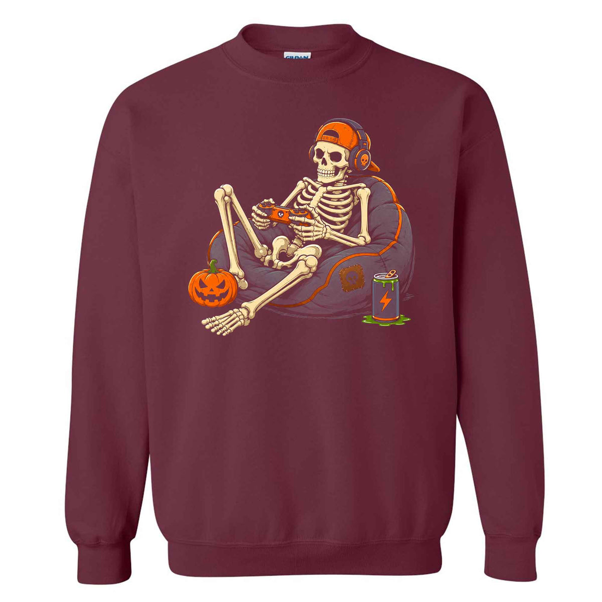 Skeleton Gamer Halloween Sweatshirt, Boys Pumpkin Gaming Shirt, Funny Halloween Gift