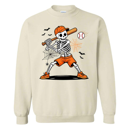 Baseball Skeleton Graphic Halloween Sweatshirt, Spooky Baseball Player Shirt, Funny Halloween Gift