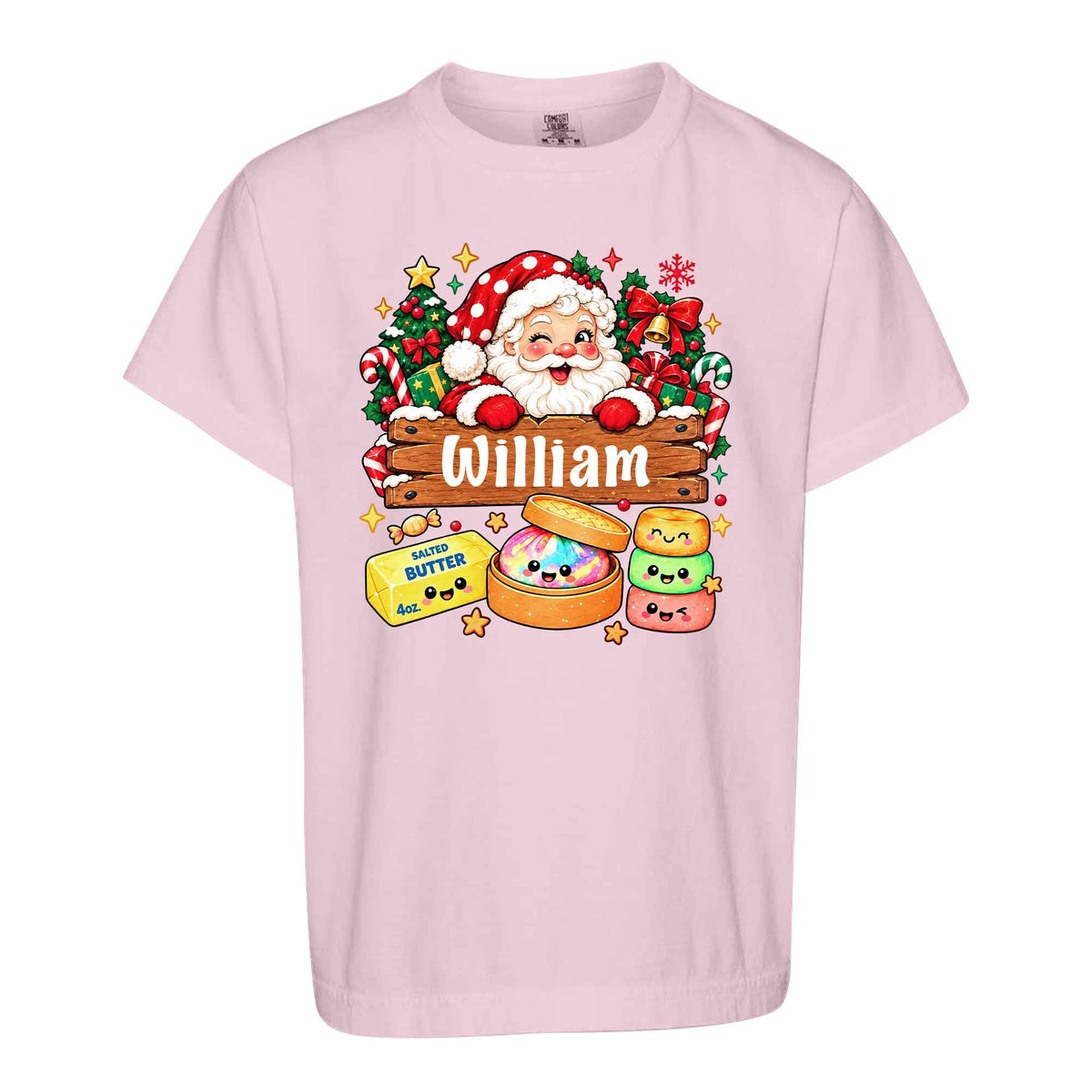 Personalized Squishy Christmas Shirt, Custom Name Santa Graphic Tee, Christmas Gift for Kids