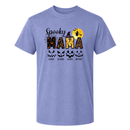 Personalized Halloween Shirt for Grandma & Mom - Custom Name Spooky Pumpkin Face Shirt - Cute Halloween Gift