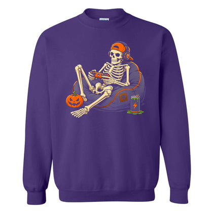 Skeleton Gamer Halloween Sweatshirt, Boys Pumpkin Gaming Shirt, Funny Halloween Gift