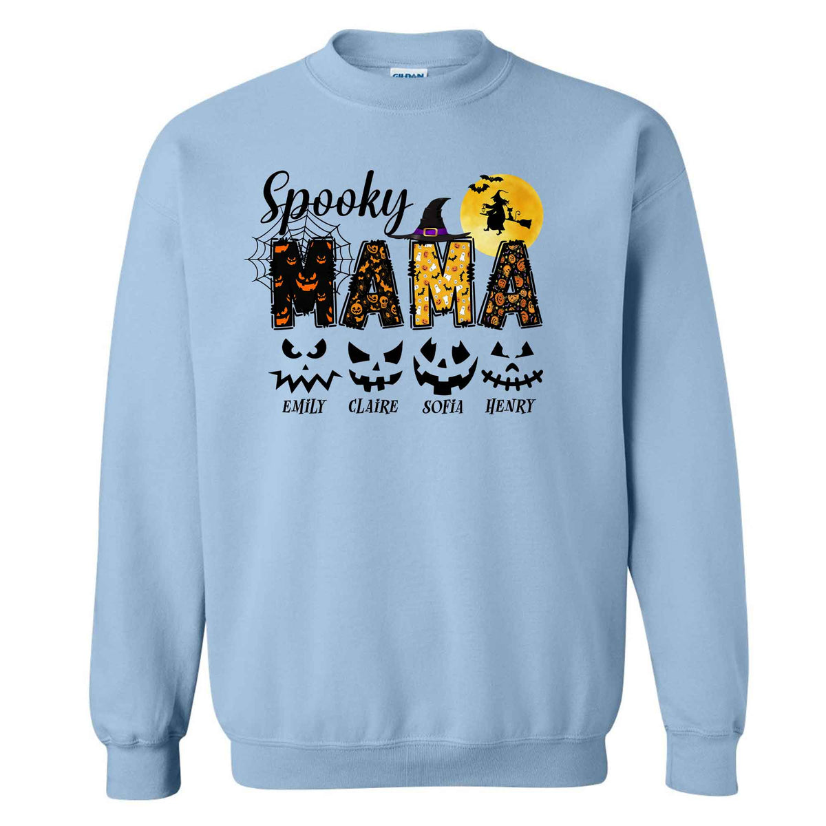 Personalized Halloween Shirt for Grandma & Mom - Custom Name Spooky Pumpkin Face Shirt - Cute Halloween Gift