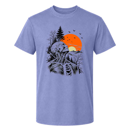 Anatomical Skeleton Sunset Shirt, Vintage Mountain Nature T-Shirt, Gothic Art Gift for Men Women