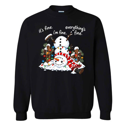 Funny Snowman Christmas Sweatshirt, Everything Is Fine Holiday Graphic Tee, Christmas Gift
