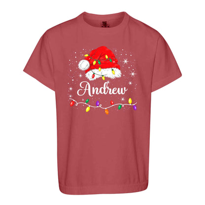 Personalized Family Christmas Shirts, Matching Santa Hat Tees, Custom Name Holiday Gift