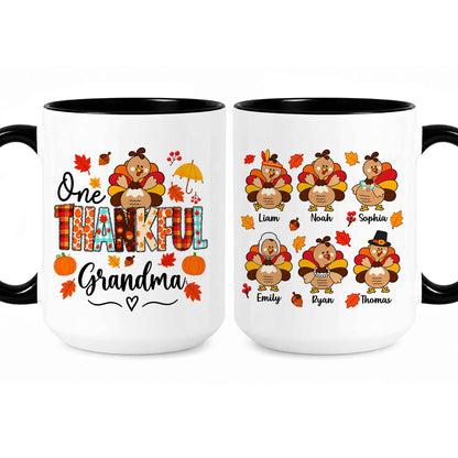 Personalized Thanksgiving Mug - One Thankful Grandma Turkey Mug - Thanksgiving Gift for Family