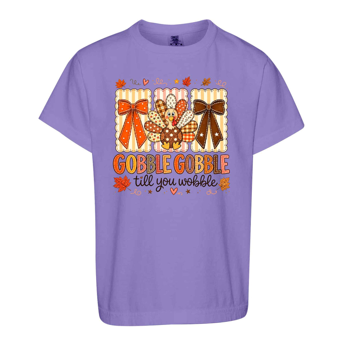 Girls Thanksgiving Shirt, Grateful Thankful Blessed Turkey Pumpkin Bow, Fall Gift for Kids & Women