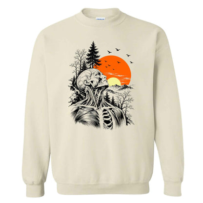 Anatomical Skeleton Sunset Shirt, Vintage Mountain Nature T-Shirt, Gothic Art Gift for Men Women