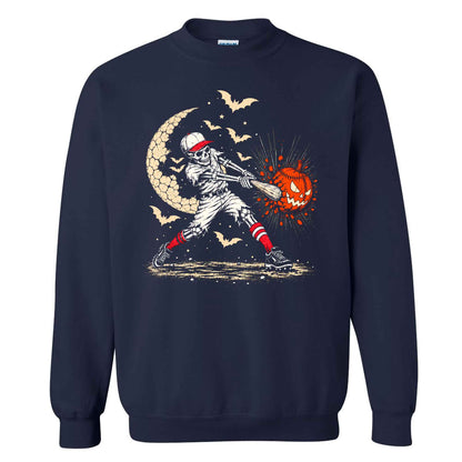Baseball Skeleton Graphic Halloween Sweatshirt, Spooky Baseball Player Shirt, Funny Halloween Gift