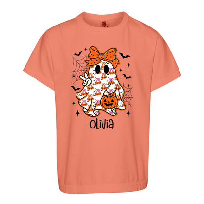 Personalized Halloween Sweatshirt, Custom Name Spooky Ghost Pumpkin, Halloween Gift for Boy & Girl
