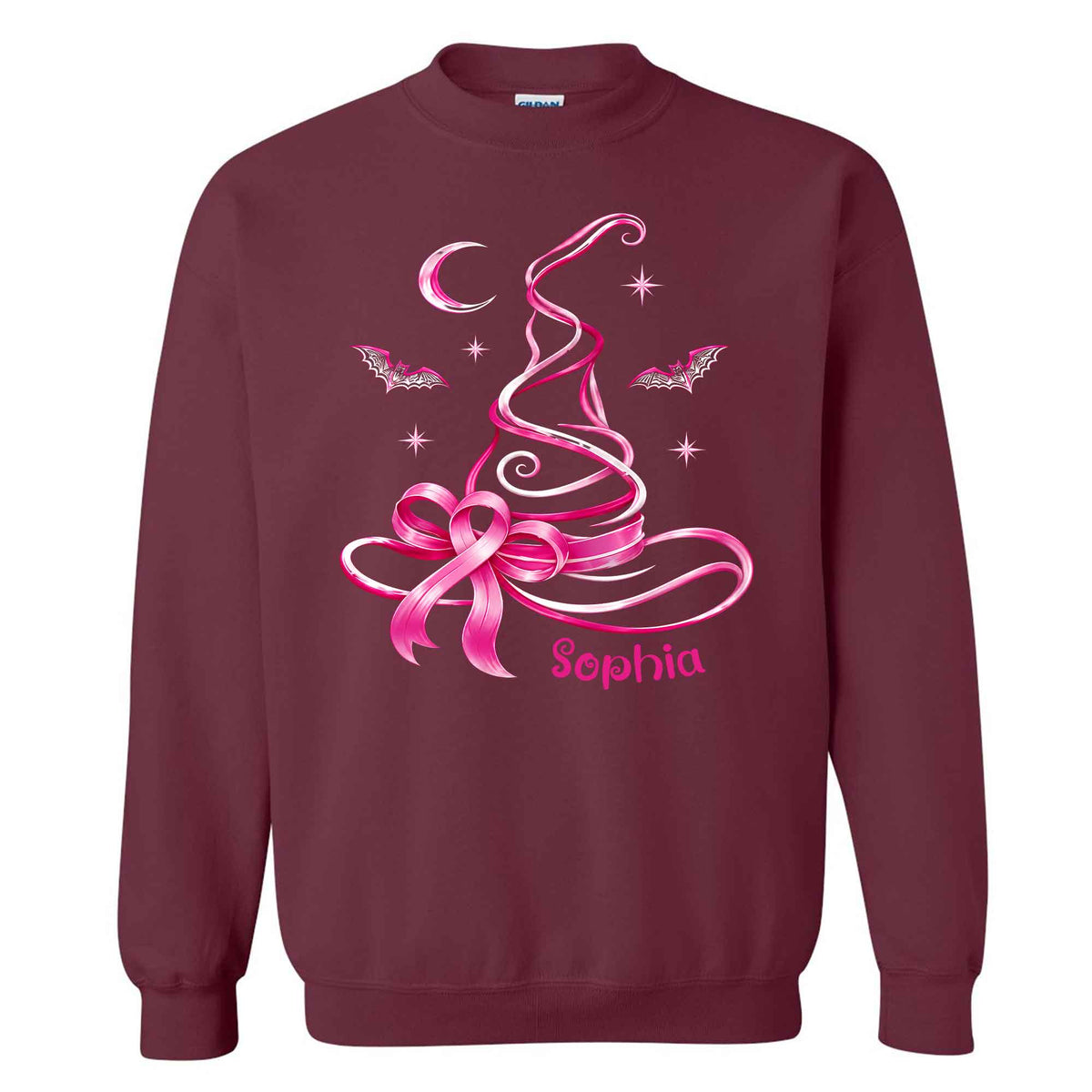 Personalized Breast Cancer Awareness Halloween Sweatshirt, Pink Ribbon Witch Hat Gift For Her, Family