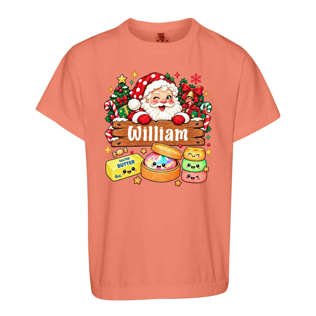 Personalized Squishy Christmas Shirt, Custom Name Santa Graphic Tee, Christmas Gift for Kids