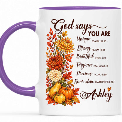 Personalized Thanksgiving Mug - God Says You Are Christian Coffee Cup - Fall Faith Gift for Friends, Self Gift