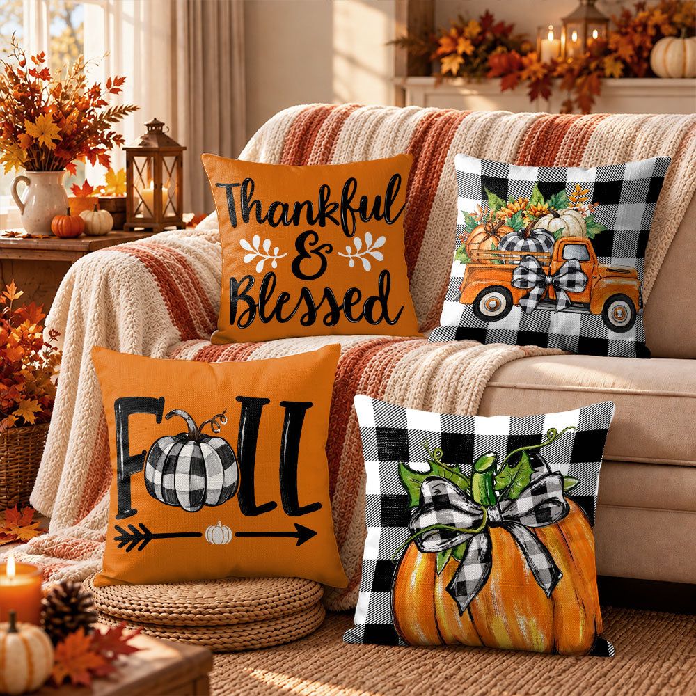 Thanksgiving Fall Decorative Pillow Set of 2 or 4, Harvest Throw Pillows for Home Decor, Gifts for Family