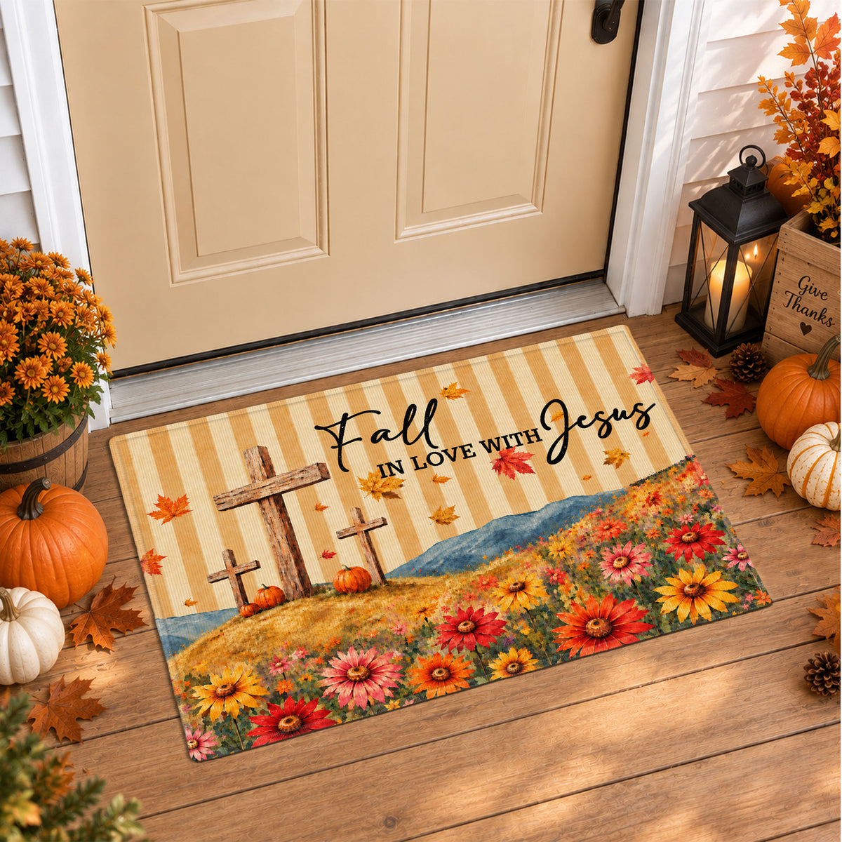Christian Fall Thanksgiving Doormat, Religious Autumn Home Decor, Faith Inspired Welcome Mat