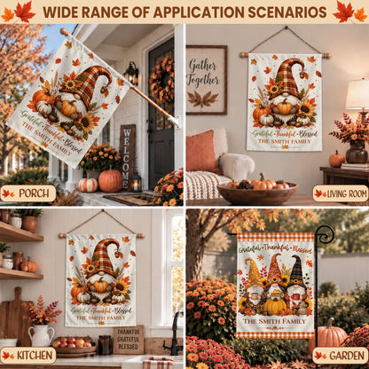 Personalized Thanksgiving Family Flag, Gnome Fall Garden Custom Family Name, Outdoor Decor Gift For Family