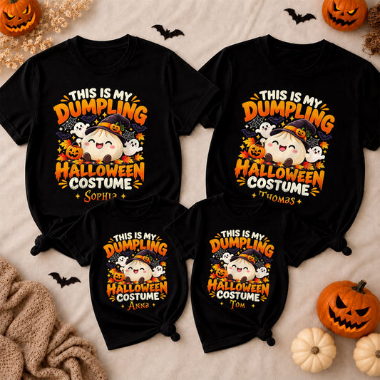 Personalized Squishy Dumpling Halloween Costume Shirt, Kawaii Spooky Dumpling Graphic Tee Gift For Family & Kids