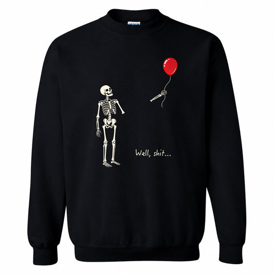 Skeleton Holding Red Balloon Graphic Halloween Sweatshirt, Funny Halloween Shirt Halloween gift