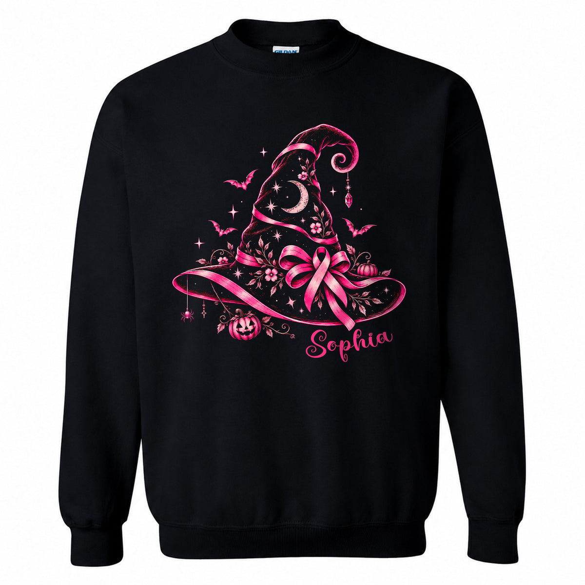 Personalized Halloween Breast Cancer Awareness Shirt for Women, Pink Ribbon Witch Hat Design, Custom Name Family Matching Tee