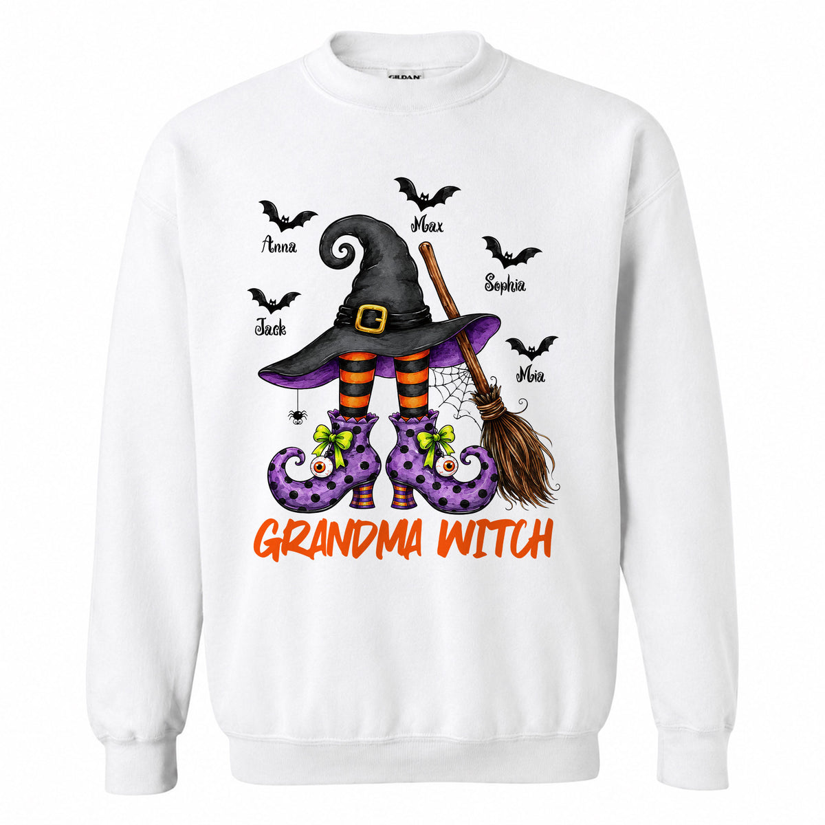 Personalized Grandma Witch Hat Sweatshirt, Custom Grandkids Names Halloween Shirt, Family Gift