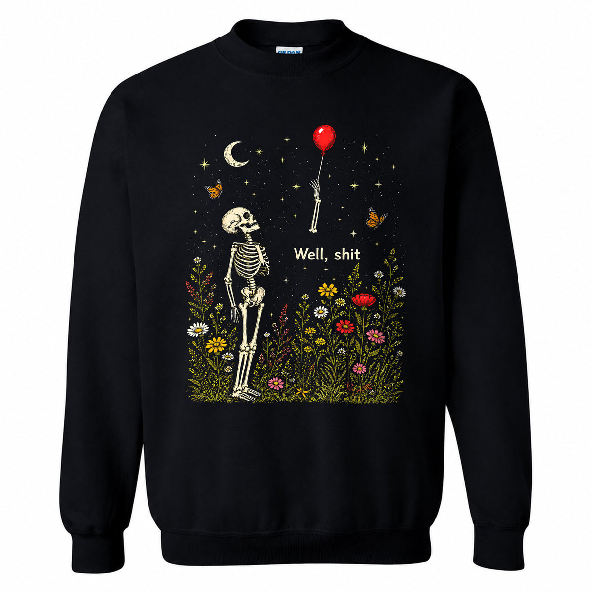 Skeleton Holding Red Balloon Graphic T-Shirt, Funny Halloween Inspired Skeleton Shirt, Spooky Season Casual Tee