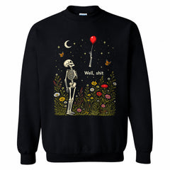 Skeleton Holding Red Balloon Graphic Halloween Sweatshirt, Funny Halloween Shirt Halloween gift