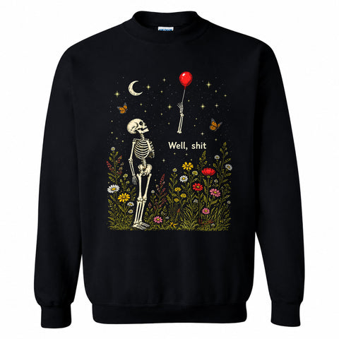 Skeleton Holding Red Balloon Graphic Halloween Sweatshirt, Funny Halloween Shirt Halloween gift
