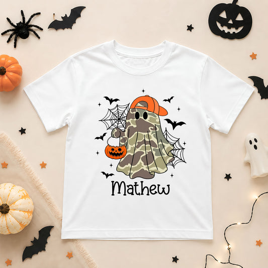 Personalized Halloween Shirt for Kids, Custom Name Spooky Ghost T-Shirt, Candy Corn Pumpkin Design, Halloween Shirt for Boys and Girls