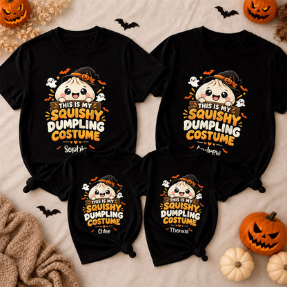 Personalized Squishy Dumpling Halloween Costume Shirt, Kawaii Spooky Dumpling Graphic Tee Gift For Kids