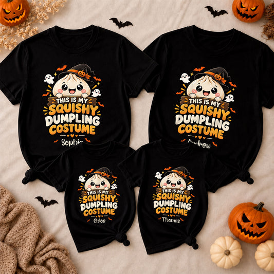 Personalized Squishy Dumpling Halloween Costume Shirt, Kawaii Spooky Dumpling Graphic Tee Gift For Kids