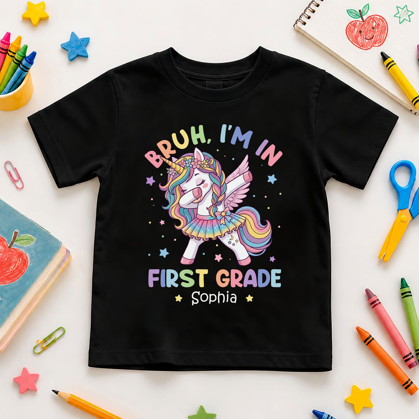 Personalized Unicorn Back to School Shirt, Custom Name Bruh I'm In Grade Student Tee, Pre-K to 8th Grade First Day T-Shirt