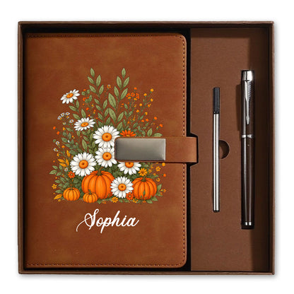 Personalized Notebook Thanksgiving Gift, Fall Floral Pumpkin Gift for Teacher, Student, Family, Friends