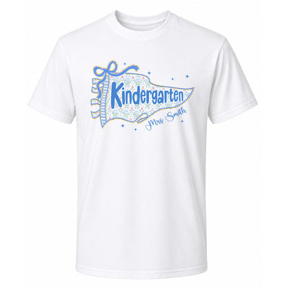 Personalized Back to School Shirt – Custom Name & Grade Preppy Striped Pennant Flag Color Tee for Teachers & Students, Pre-K to 8th Grade Outfit