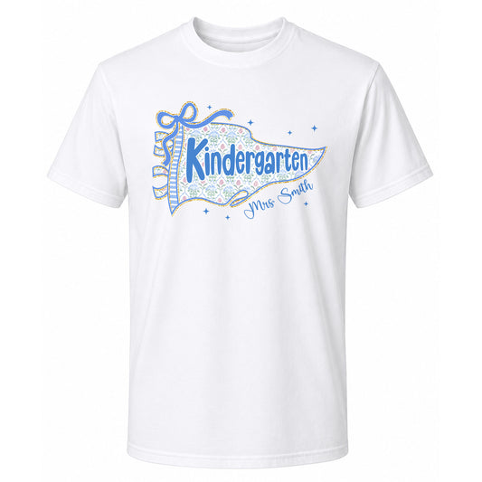 Personalized Back to School Shirt – Custom Name & Grade Preppy Striped Pennant Flag Color Tee for Teachers & Students, Pre-K to 8th Grade Outfit