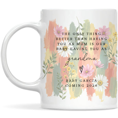 Personalized Grandma Mug – Custom Baby Name & Due Year Coffee Mug, Grandma Announcement Gift, Baby Coming 2026