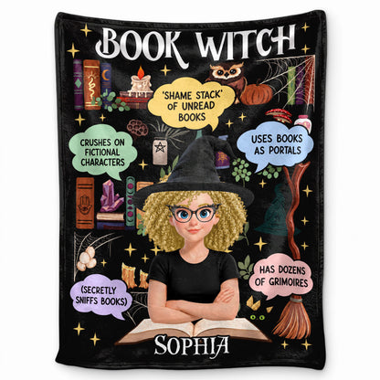Personalized Book Witch Blanket, Custom Name & Character Halloween Reading Blanket for Women and Girls
