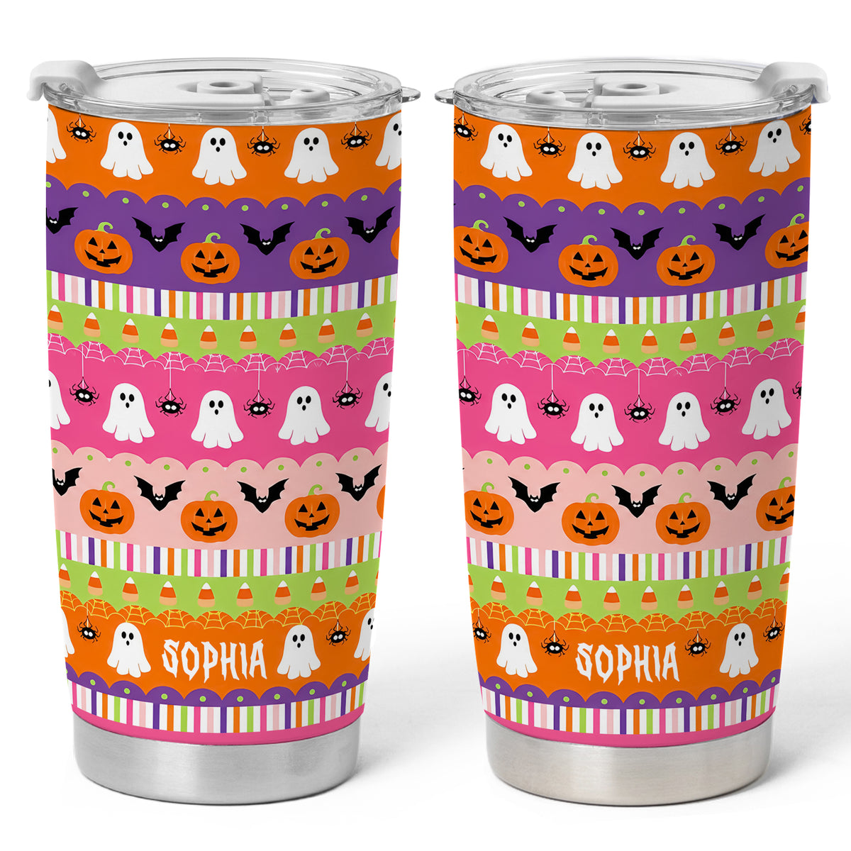 Personalized Halloween Tumbler 20oz, Cute Ghost Pumpkin Tumbler, Halloween Gift For Kid and Adult