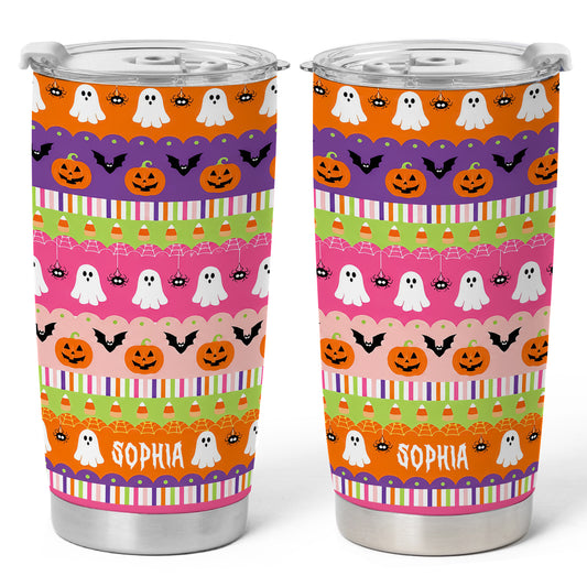 Personalized Halloween Tumbler 20oz, Cute Ghost Pumpkin Bat Tumbler, Custom Name Fall Drinkware