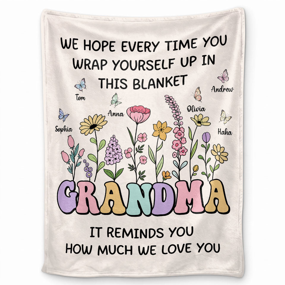 Personalized Grandma Blanket Vintage Wildflower Thanksgiving Gift for Grandma from Grandkids, Family Gift