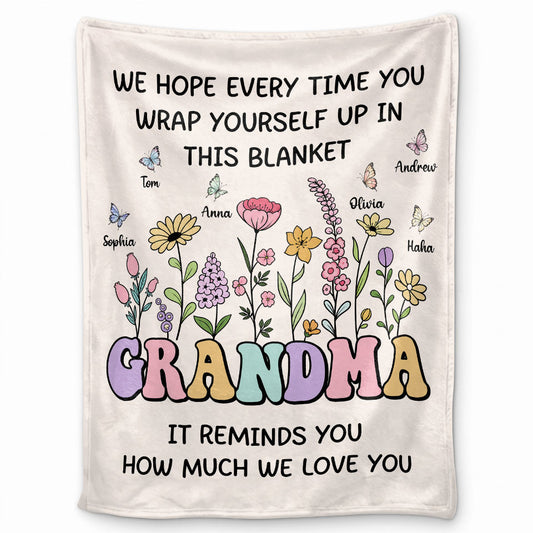 Personalized Grandma Blanket Vintage Wildflower Thanksgiving Gift for Grandma from Grandkids, Family Gift