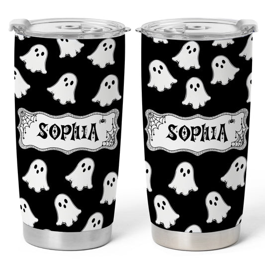 Personalized Halloween Tumbler 20oz, Cute Ghost Pumpkin Bat Tumbler, Custom Name Fall Drinkware
