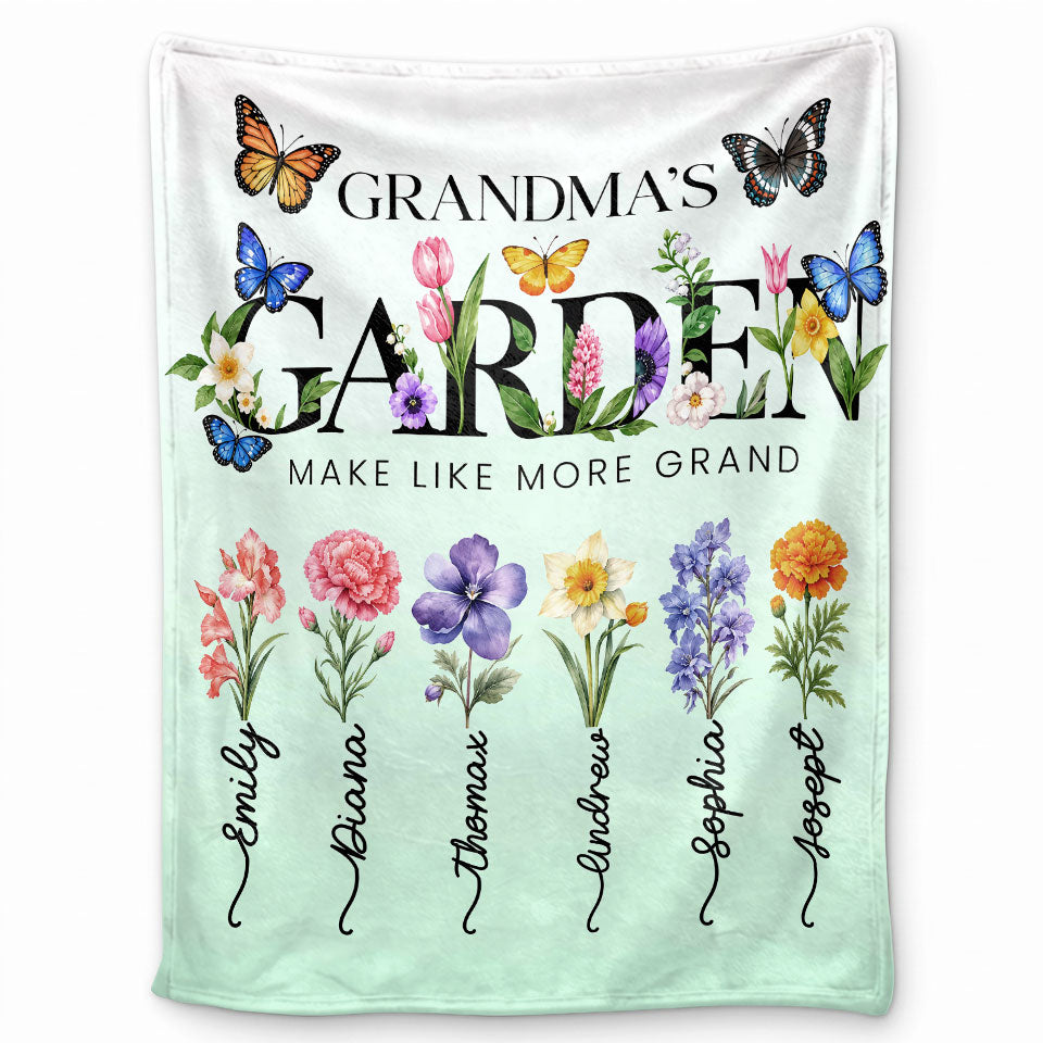 Personalized Grandma Thanksgiving Fleece & Sherpa Blanket, Family Garden Floral Custom Name Gift for Grandma