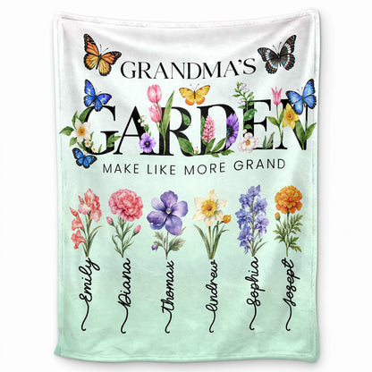 Personalized Grandma Thanksgiving Fleece & Sherpa Blanket, Family Garden Floral Custom Name Gift for Grandma