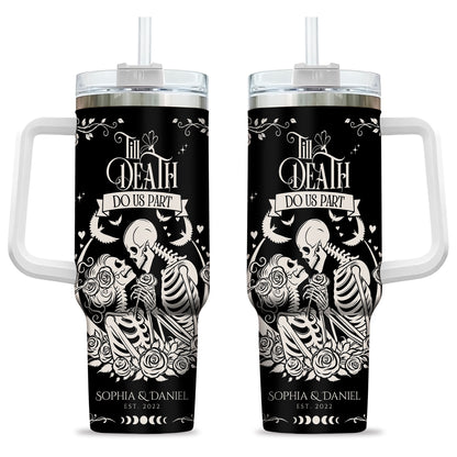 Personalized Skeleton Couple Halloween Tumbler 40oz, Gothic Skeleton with Roses, Halloween Gift for Couples
