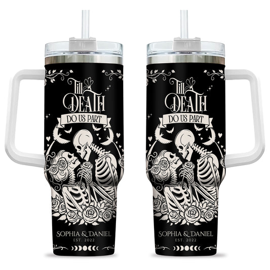 Personalized Skeleton Couple Halloween Tumbler 40oz, Gothic Skeleton with Roses, Halloween Gift for Couples