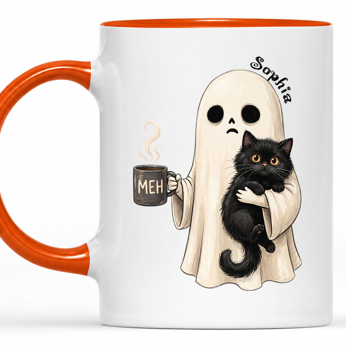 Personalized Halloween Mug, Custom Ghost Cat Coffee Cup, Cute Spooky Mug, Halloween Gift for Cat Lovers